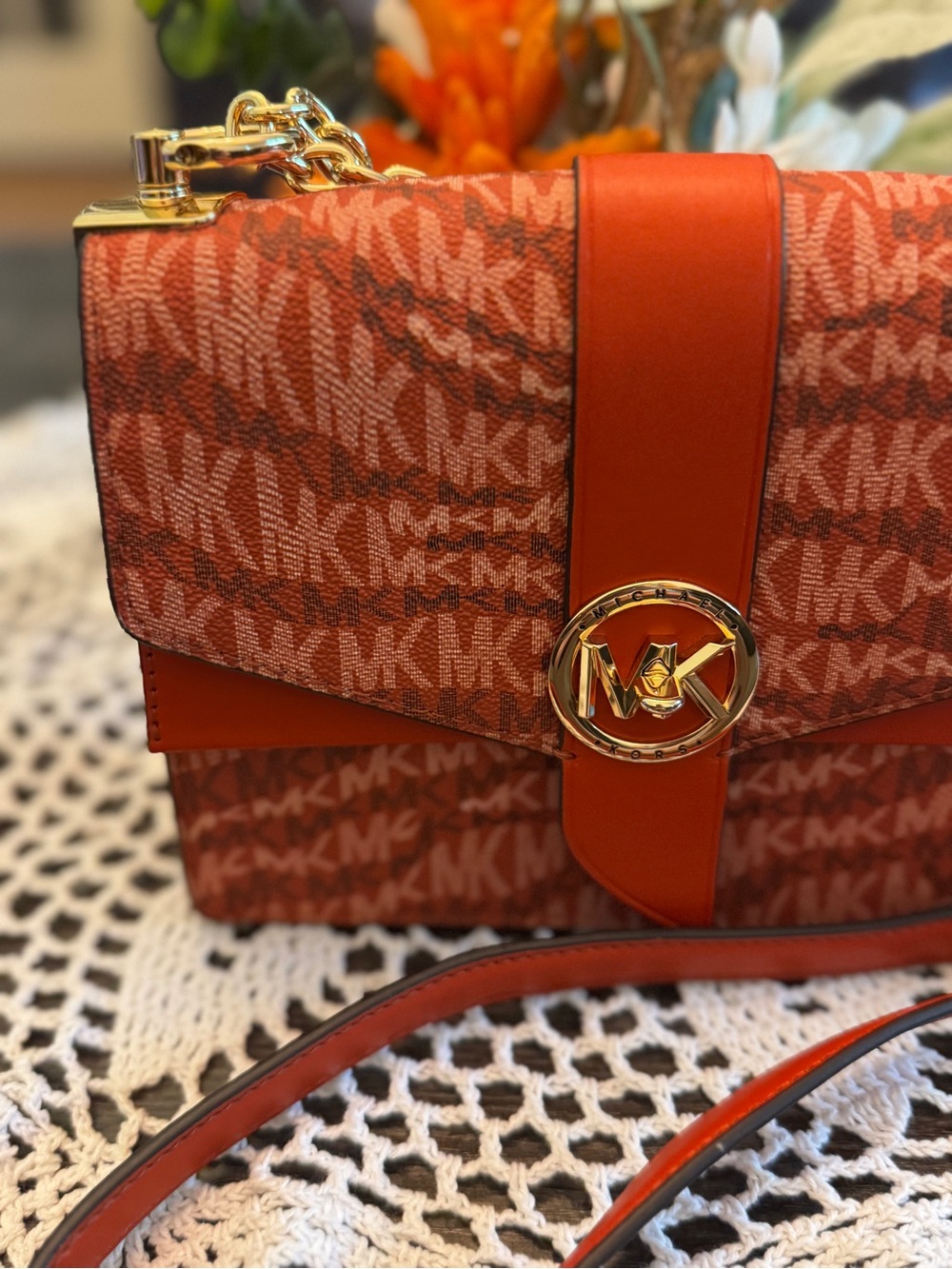 Michael Kors Greenwich Logo Crossbody Bag Deep Orange Multi - Picture 4 of 12